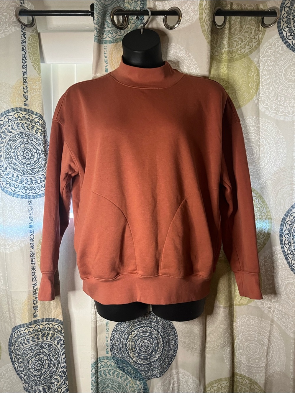Womens Brick Orange Mock Neck Pullover Sweater